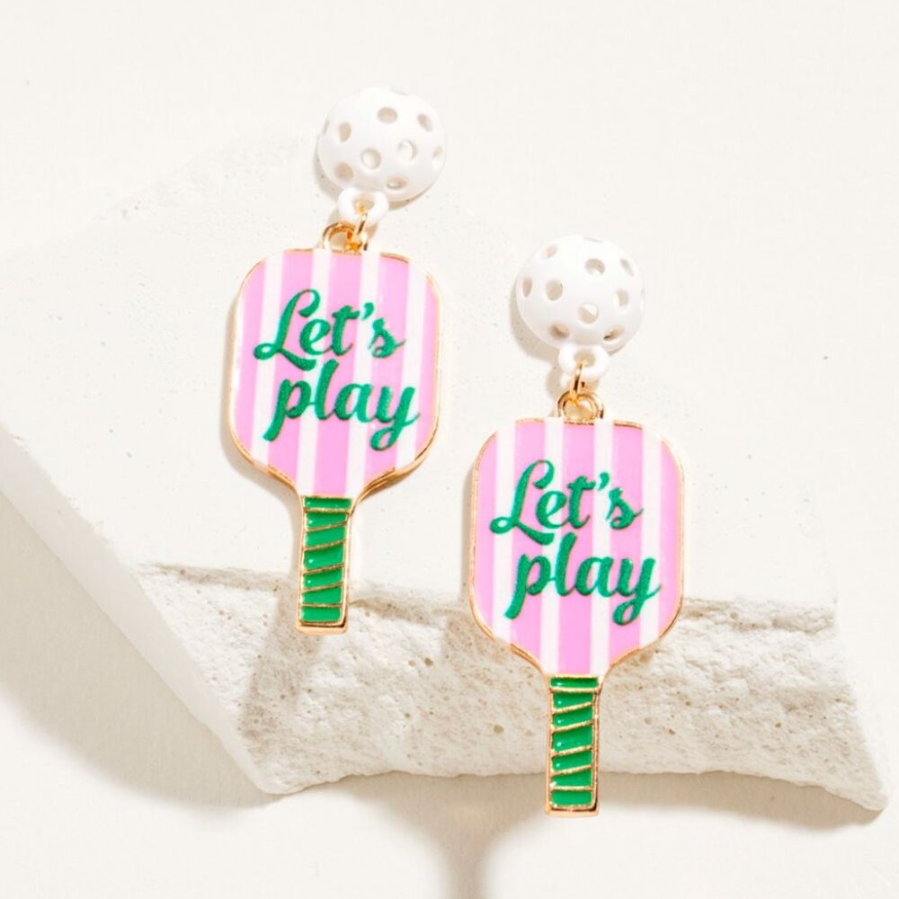Pickleball Pink Green Striped Drop Earrings